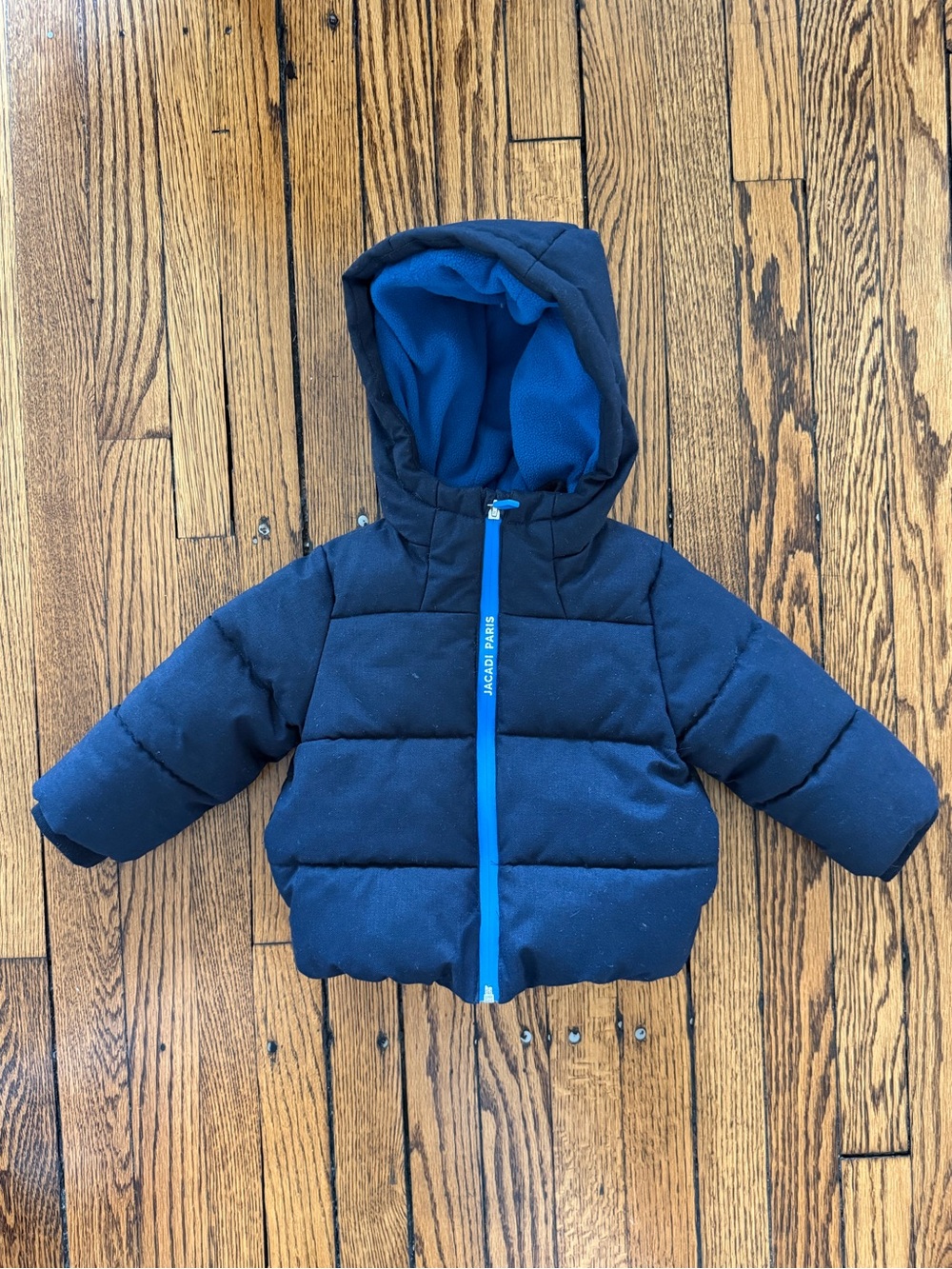 Jacadi Paris Baby Navy Hooded Puffer Jacket, Fleece Lined — 18months
